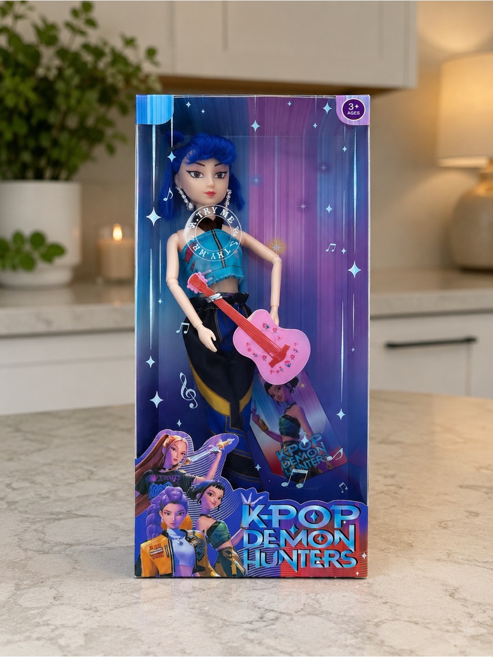 KPOP Demon Hunters Zoey Singing Doll with Guitar Blue Hair Music Toy Collectible
